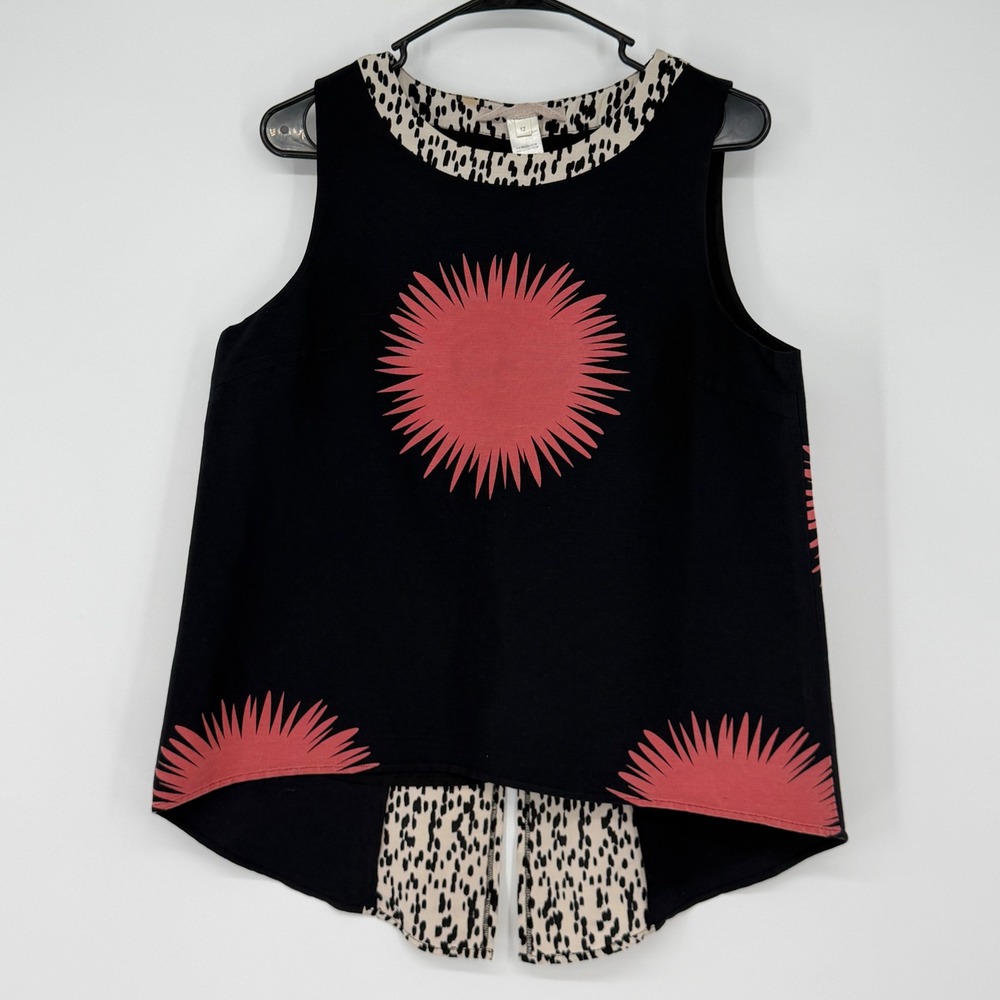 Troubadour Anthropologie Leopard Art Tank Silk Blend Swing Top Size 12